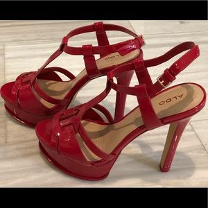 Red platform strappy heels